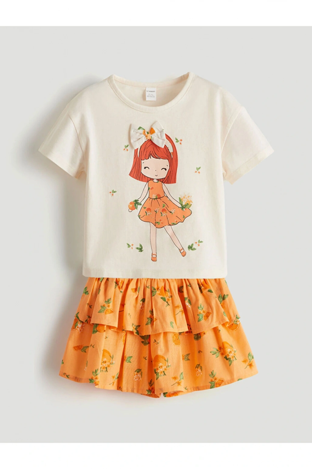 LCW Kids Baskılı Kız Çocuk Tişört ve Tütülü Etek 2li