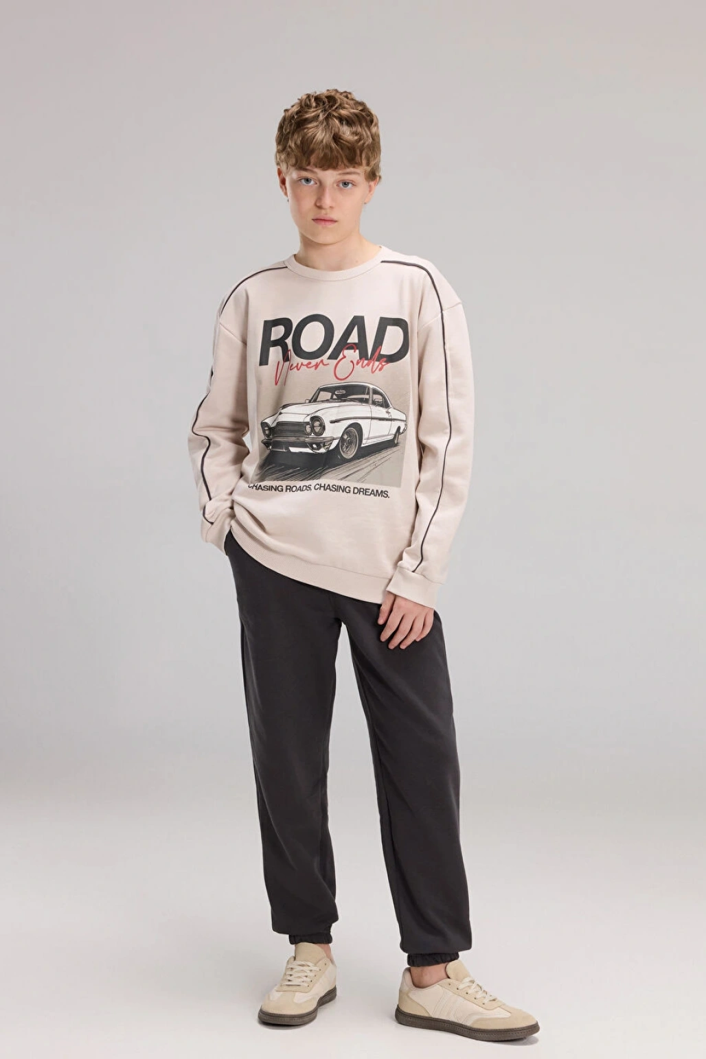 LCW Kids Bej Baskılı Erkek Çocuk Sweatshirt Ve Eşofman Altı