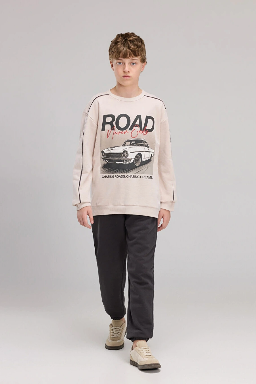 LCW Kids Bej Baskılı Erkek Çocuk Sweatshirt Ve Eşofman Altı