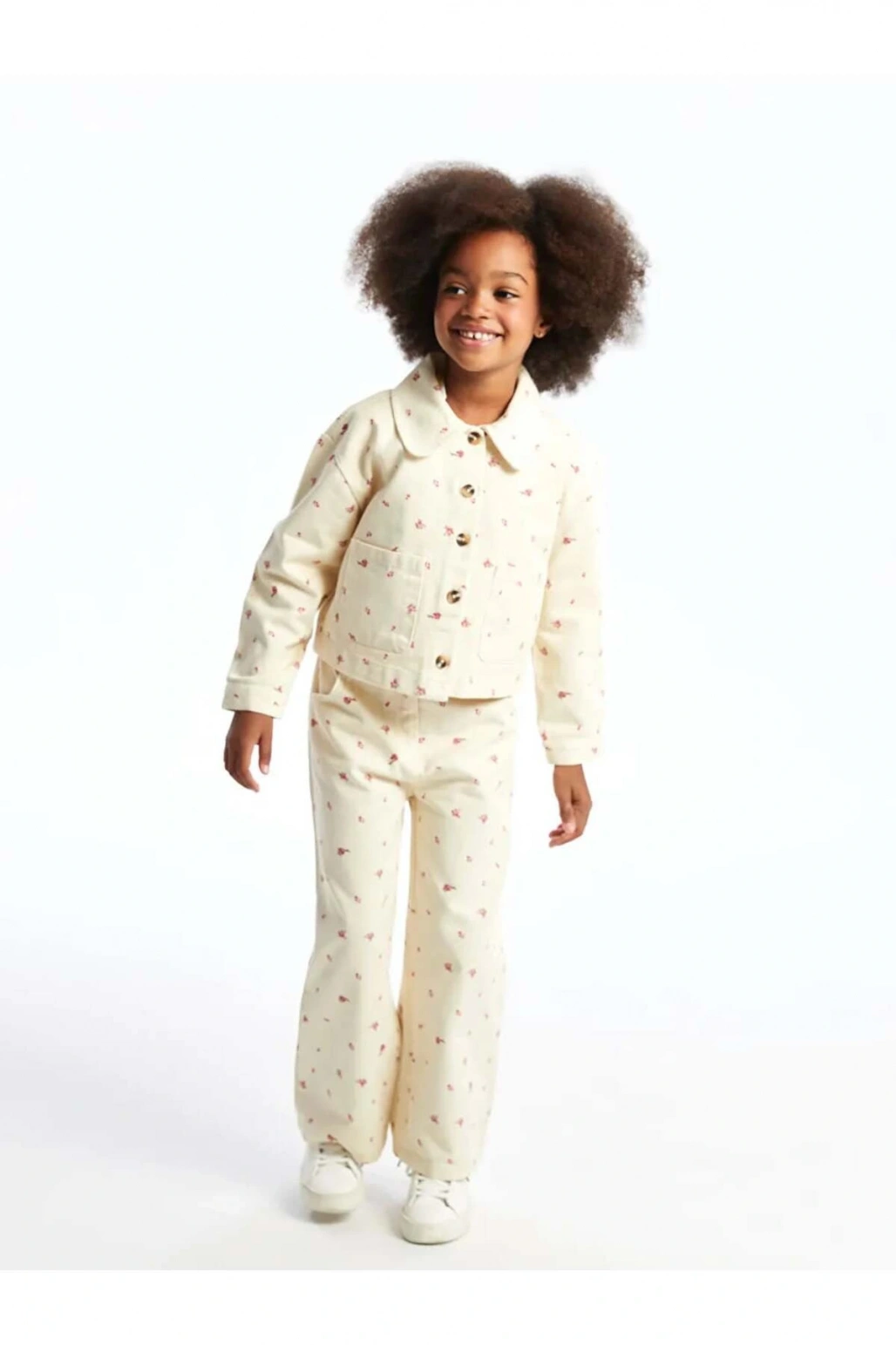 LCW Kids Bej Beli Lastikli Baskılı Kız Bebek Pantolon