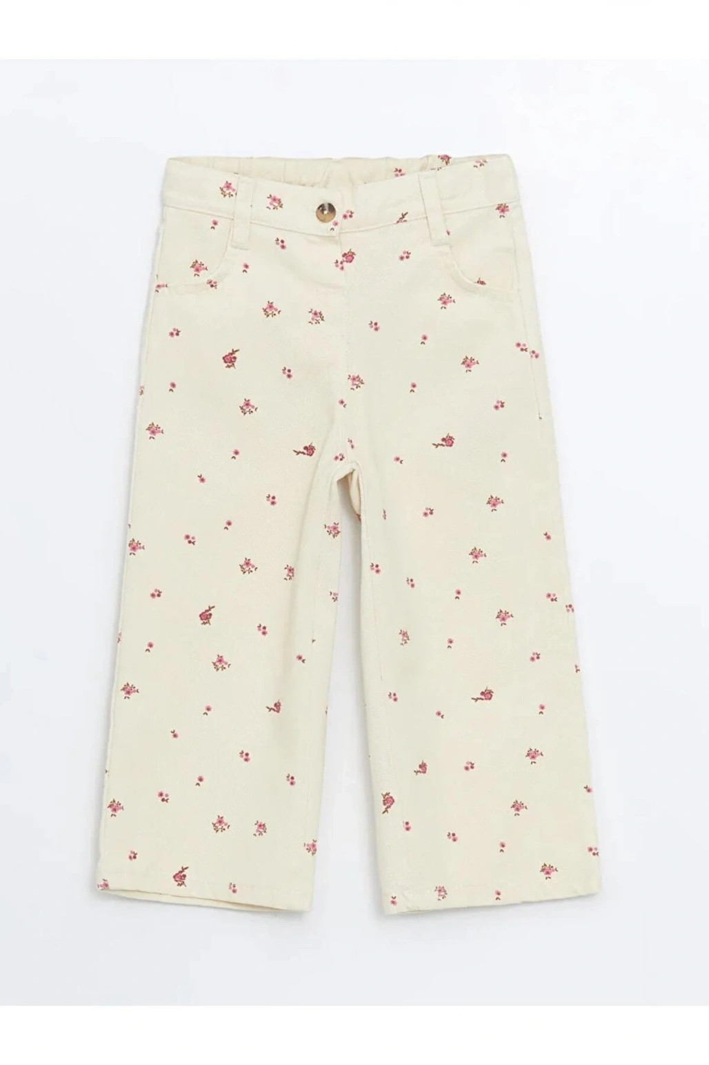 LCW Kids Bej Beli Lastikli Baskılı Kız Bebek Pantolon