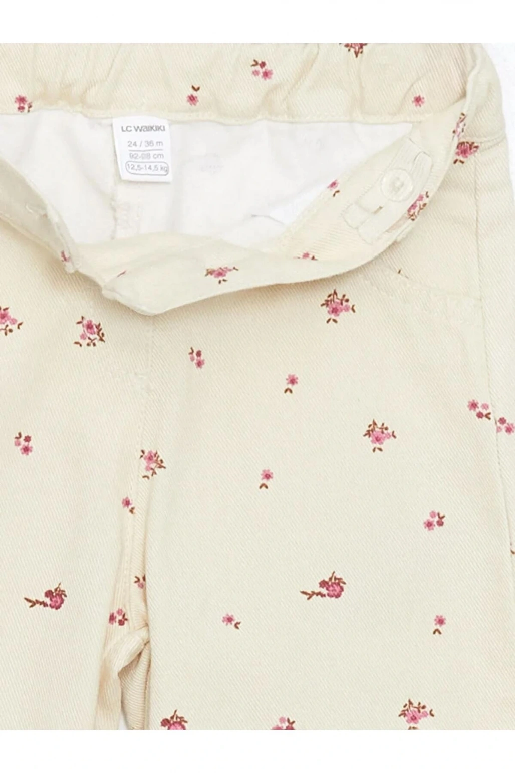 LCW Kids Bej Beli Lastikli Baskılı Kız Bebek Pantolon