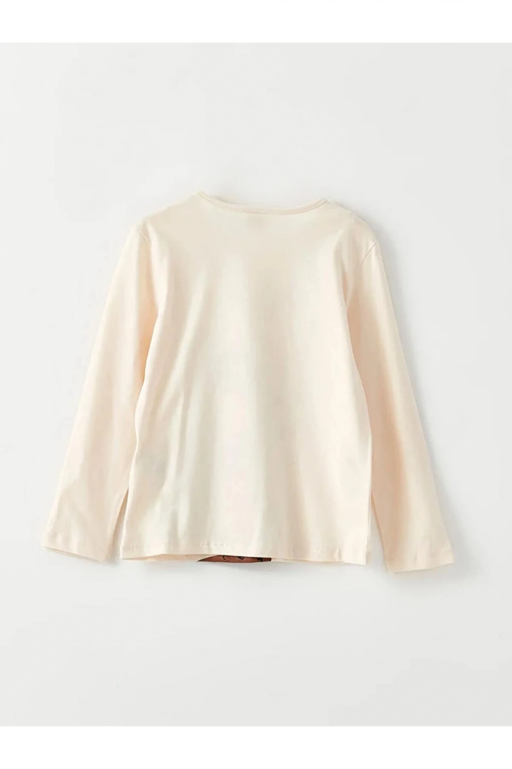 LCW Kids Bej Bisiklet Yaka Baskılı Uzun Kollu Pamuklu Kız Çocuk Tişört