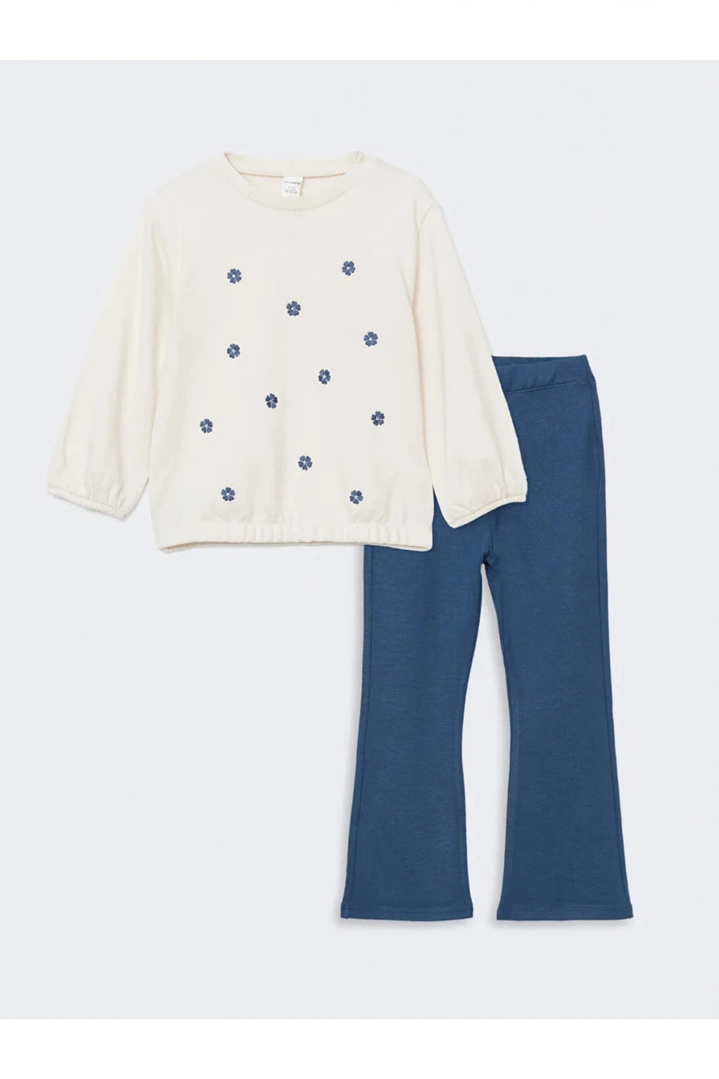 LCW Kids Bej Bisiklet Yaka Çiçekli Kız Çocuk Sweatshirt ve Tayt Pantolon 2li