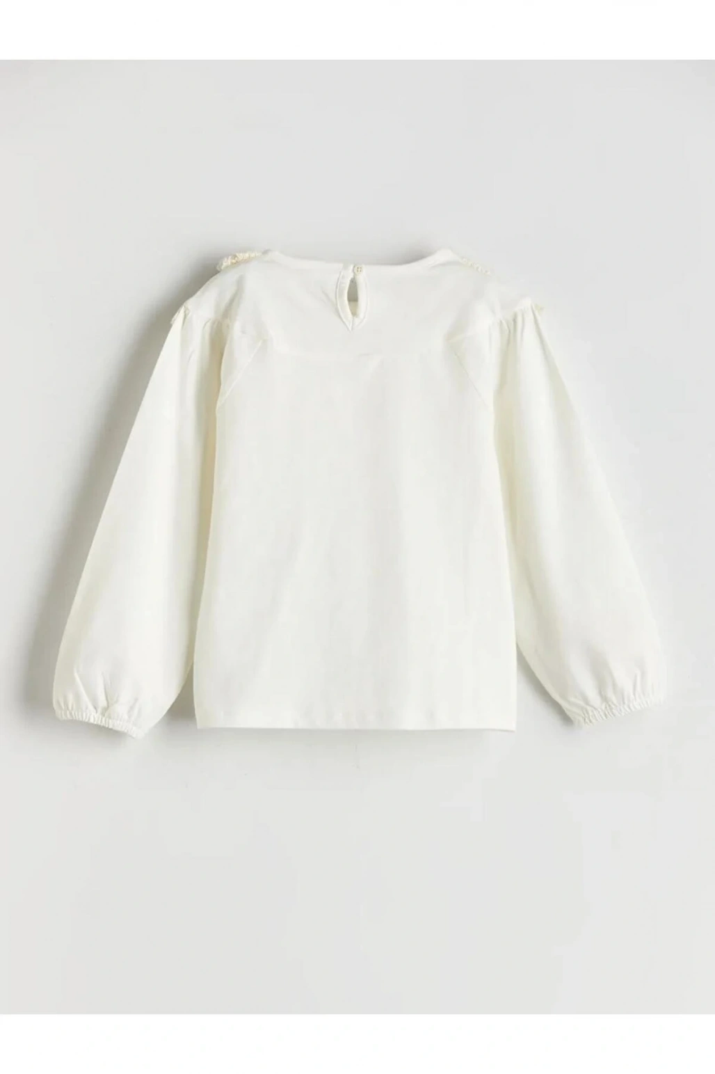 LCW Kids Bej Bisiklet Yaka Nakışlı Kız Çocuk Tişört