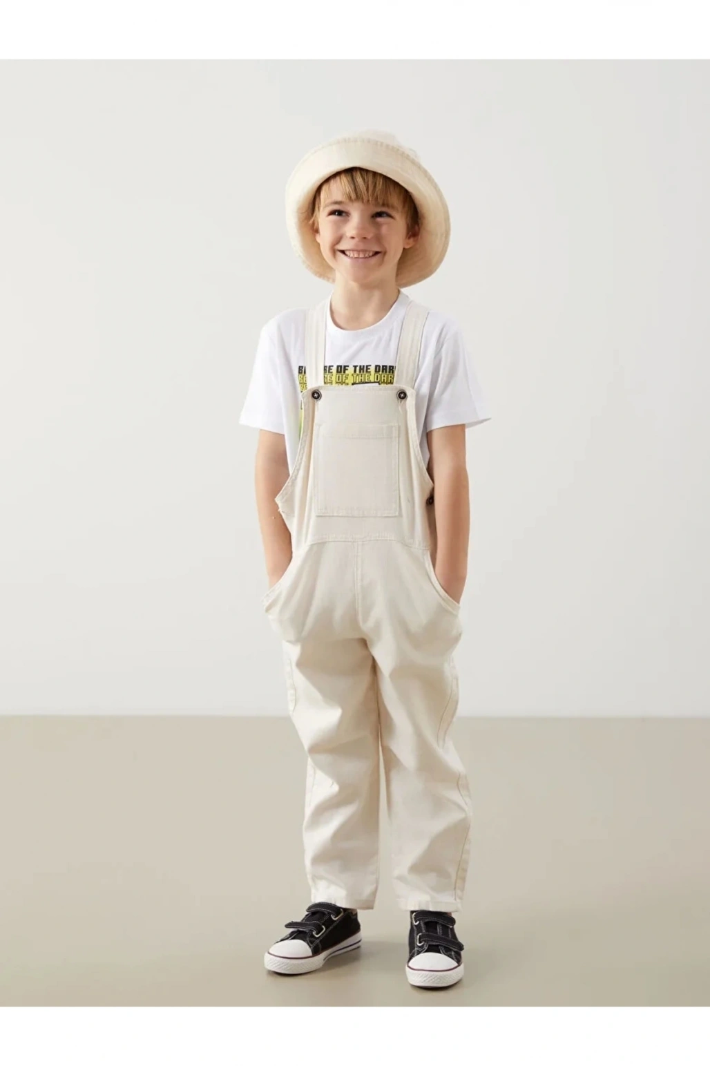 LCW Kids Bej Kare Yaka Gabardin Erkek Çocuk Salopet