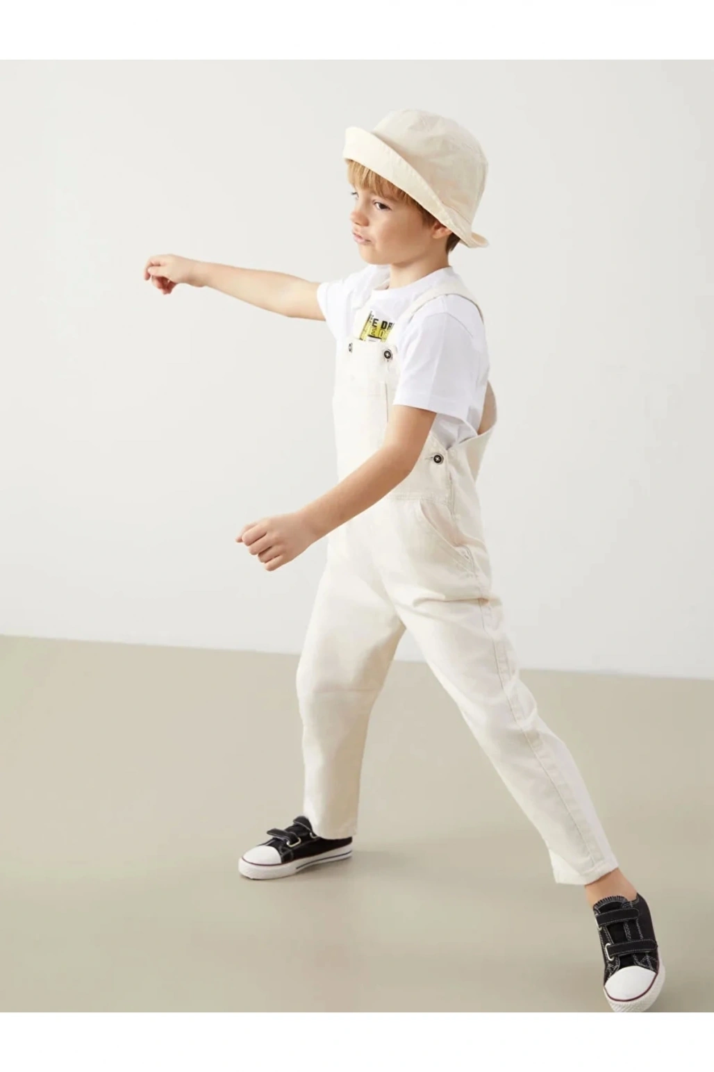 LCW Kids Bej Kare Yaka Gabardin Erkek Çocuk Salopet