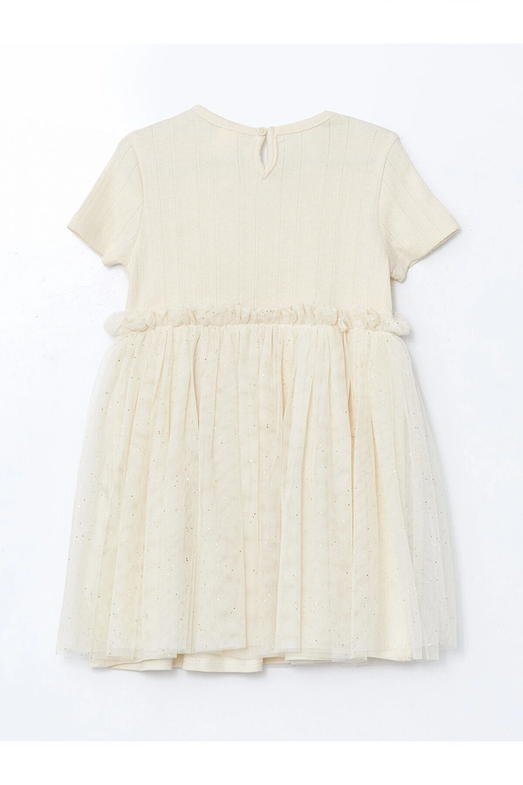 LCW Kids Bej Nakışlı Penye Tüllü Kız Çocuk Elbise