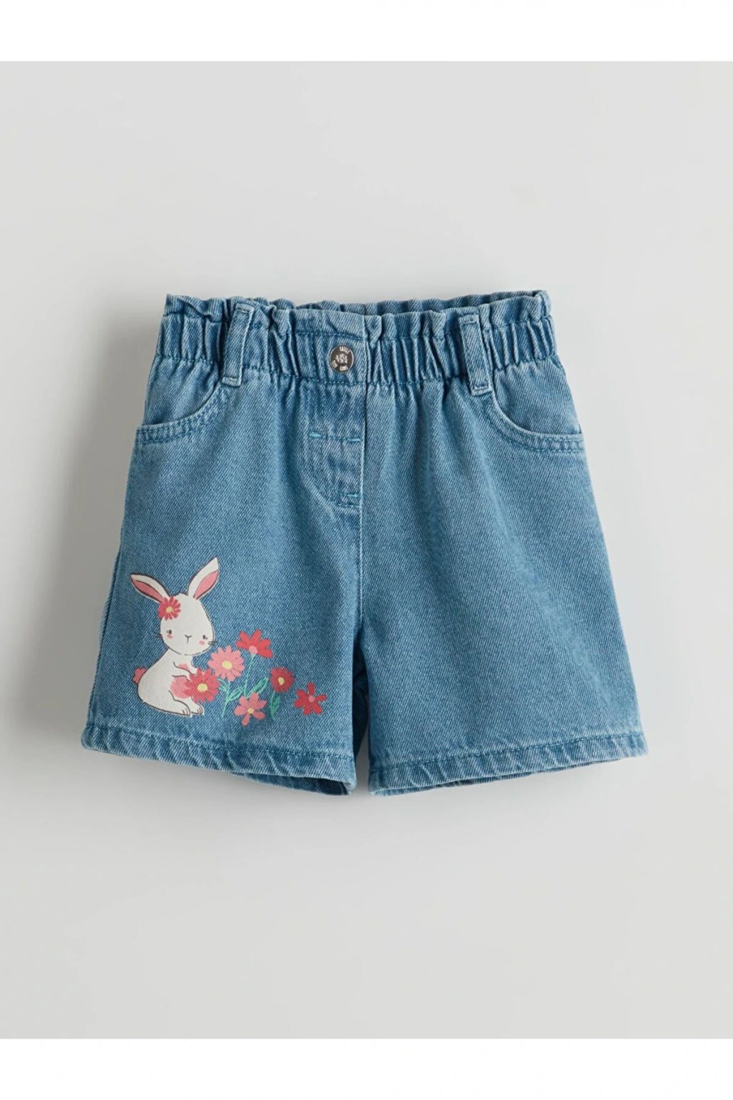 LCW Kids Beli Lastikli Baskılı Kız Çocuk Jean Şort