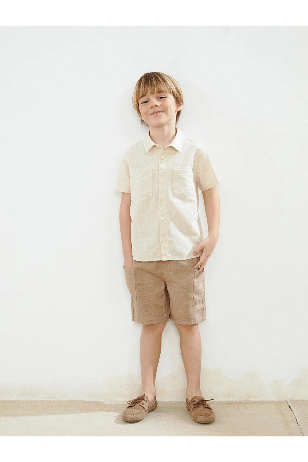 LCW Kids Beli Lastikli Erkek Çocuk Cepli Keten Şort (S5)