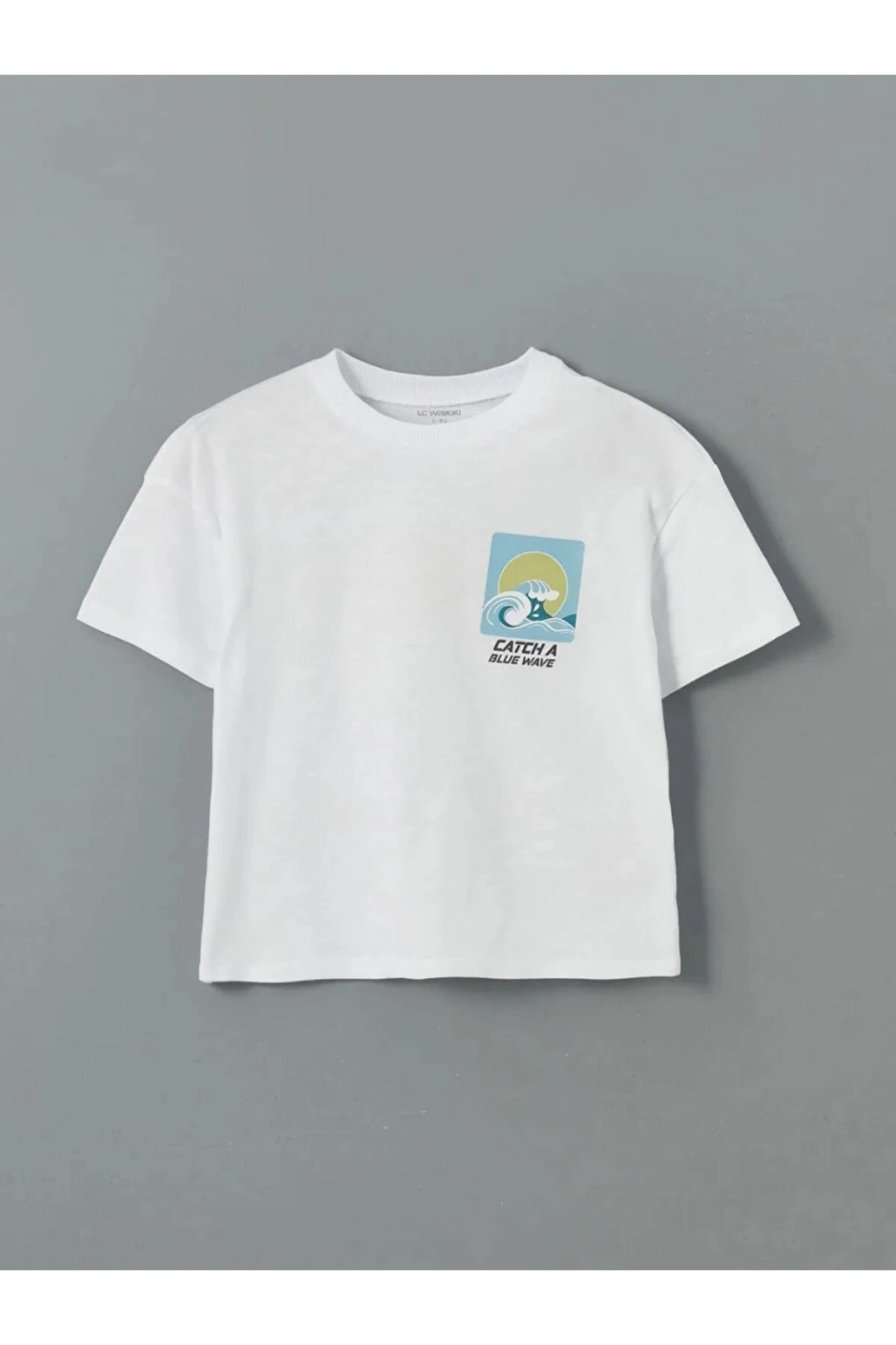 LCW Kids Beyaz Bisiklet Yaka Baskılı Erkek Çocuk Tişört