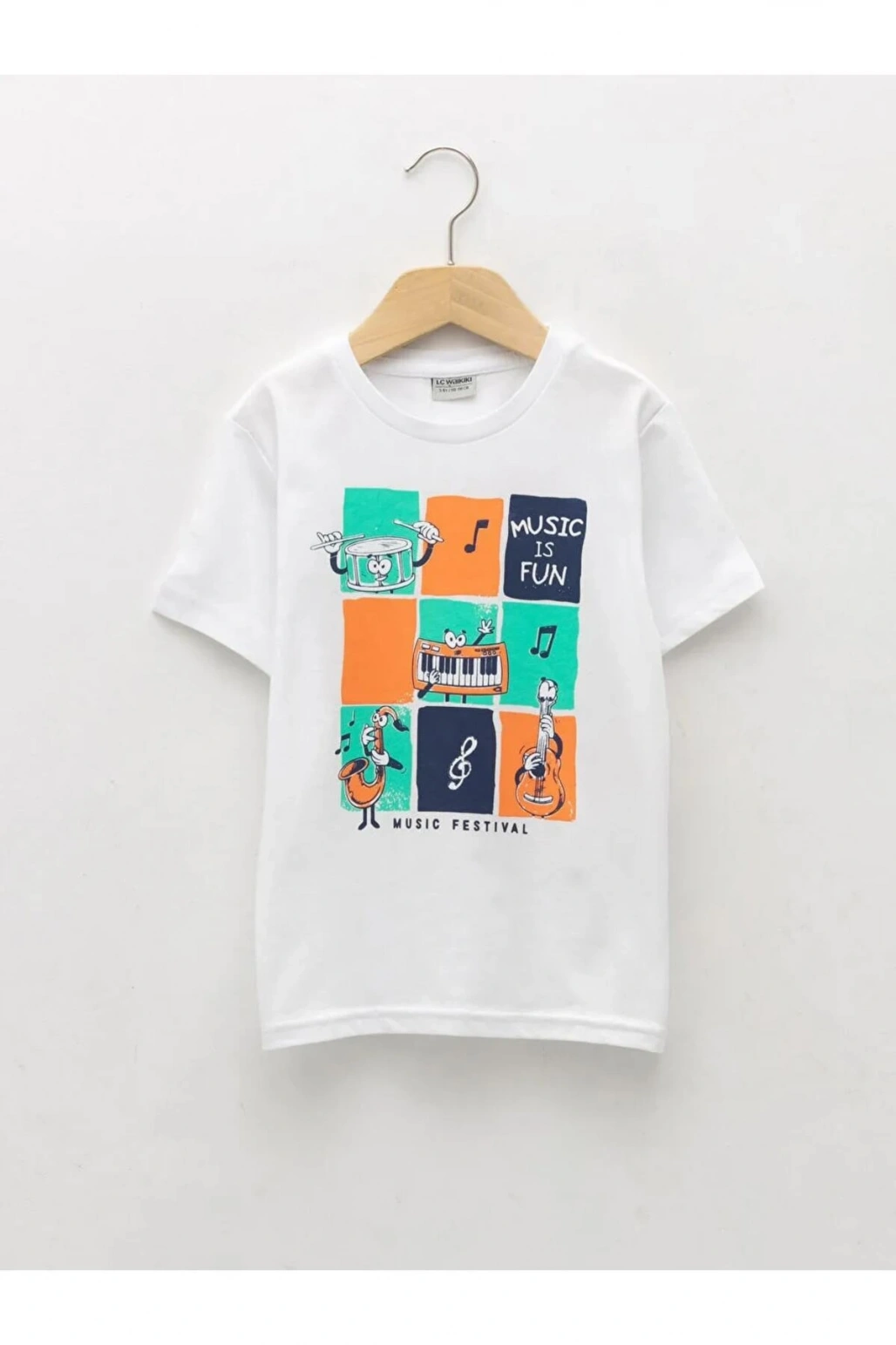 LCW Kids Beyaz Bisiklet Yaka Baskılı Kısa Kollu Pamuklu Erkek Çocuk Tişört