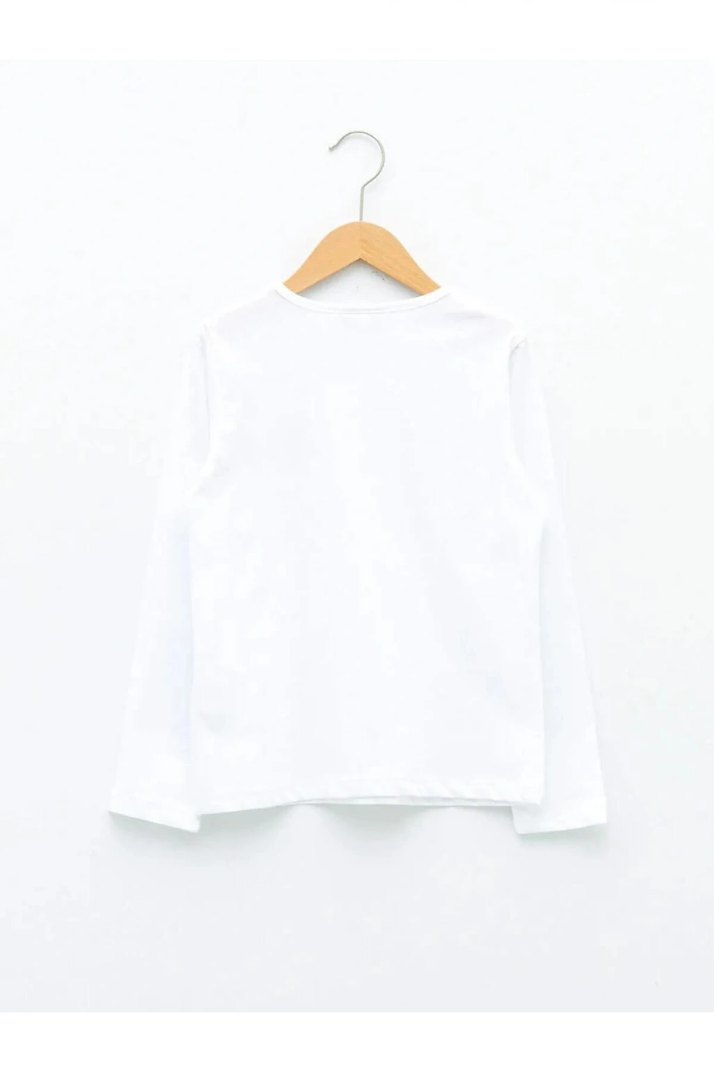 LCW Kids Beyaz Bisiklet Yaka Baskılı Uzun Kollu Kız Çocuk Tişört
