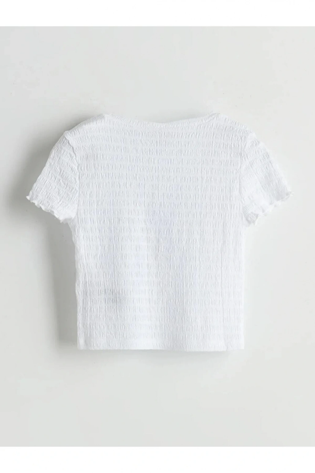 LCW Kids Beyaz Bisiklet Yaka Fiyonk Baskılı Kız Çocuk Crop Tişört