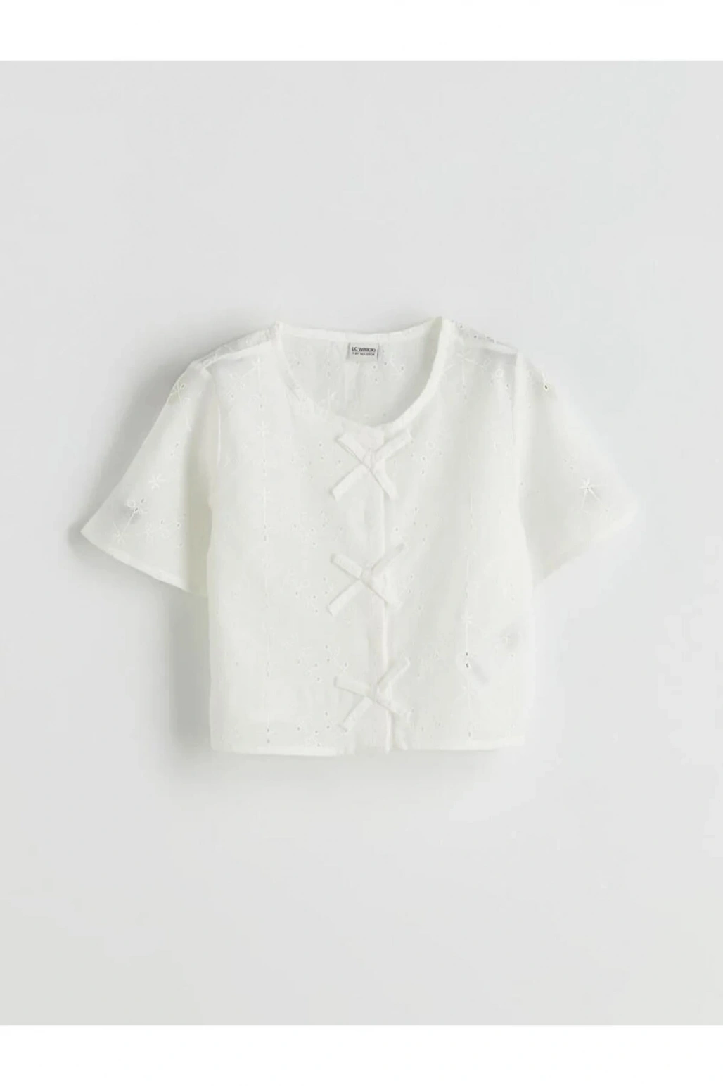 LCW Kids Beyaz Bisiklet Yaka Fiyonk Detaylı Kız Çocuk Gömlek