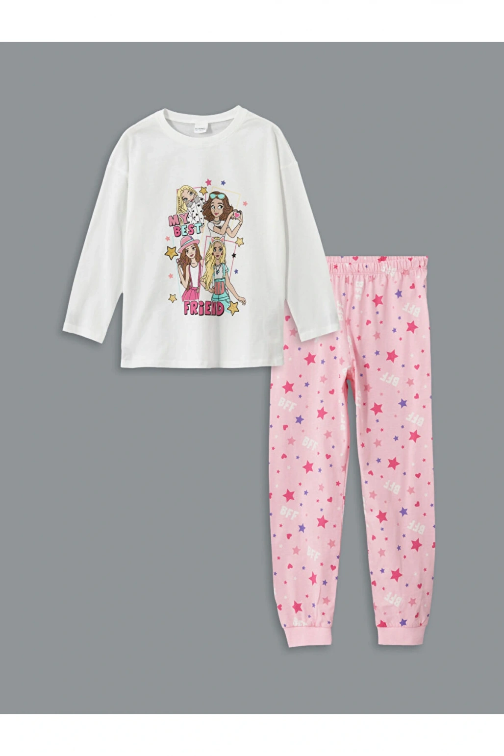 LCW Kids Beyaz Bisiklet Yaka Kız Çocuk Pijama Takım