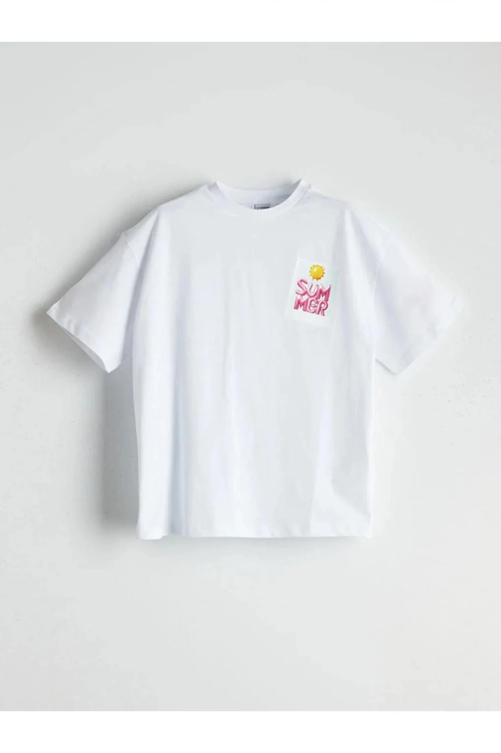 LCW Kids Beyaz Bisiklet Yaka Kız Çocuk Tişört