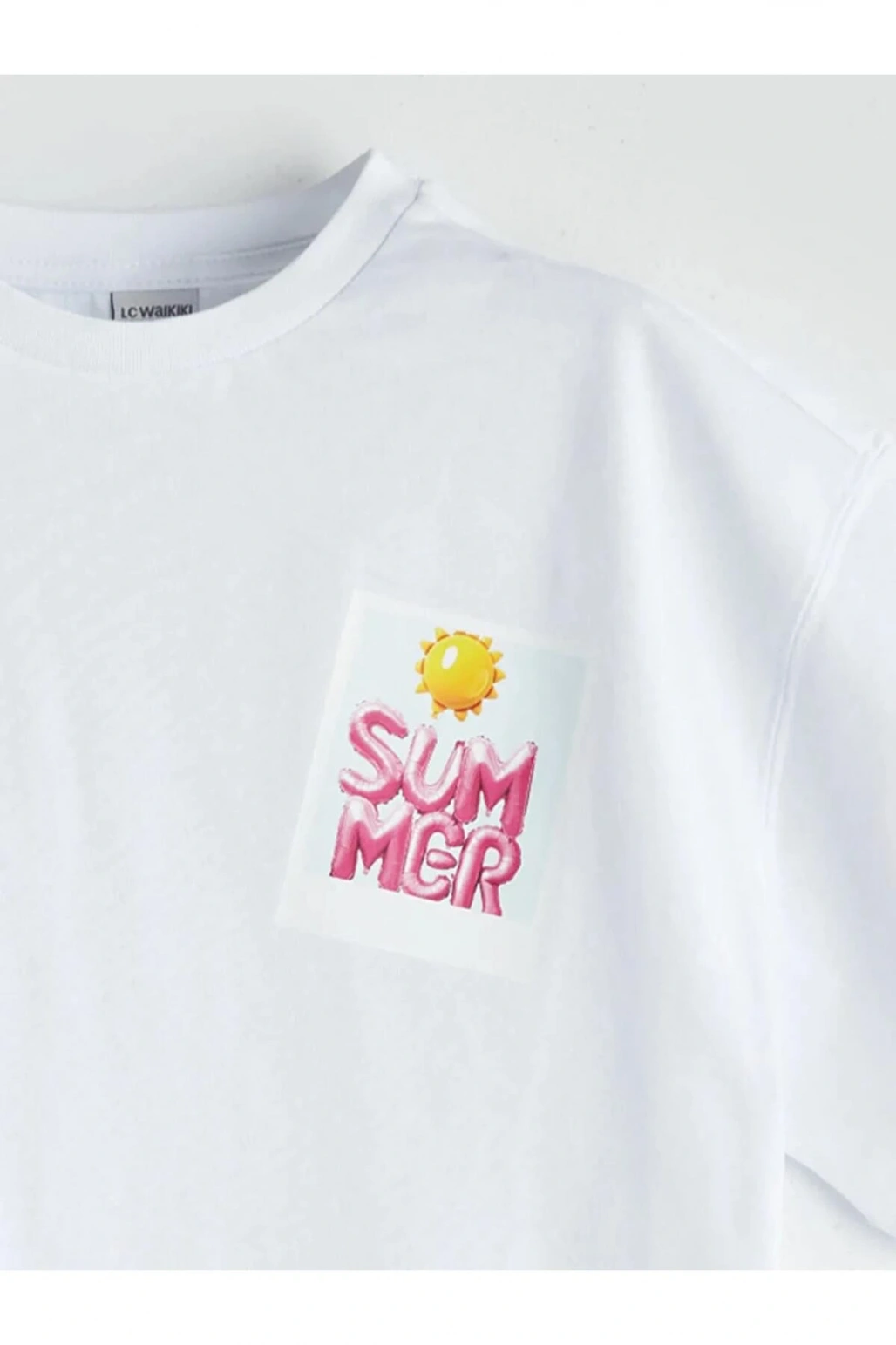 LCW Kids Beyaz Bisiklet Yaka Kız Çocuk Tişört