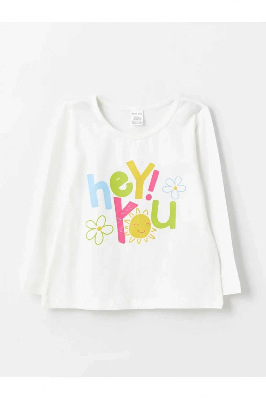 LCW Kids Beyaz Bisiklet Yaka Uzun Kollu Baskılı Kız Bebek Tişört ve Tayt 2li