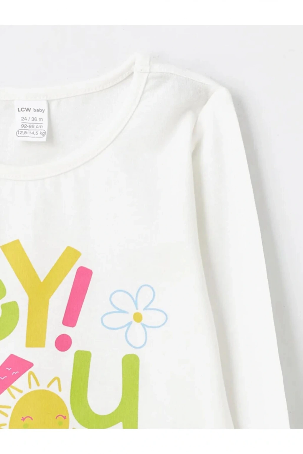 LCW Kids Beyaz Bisiklet Yaka Uzun Kollu Baskılı Kız Bebek Tişört ve Tayt 2li
