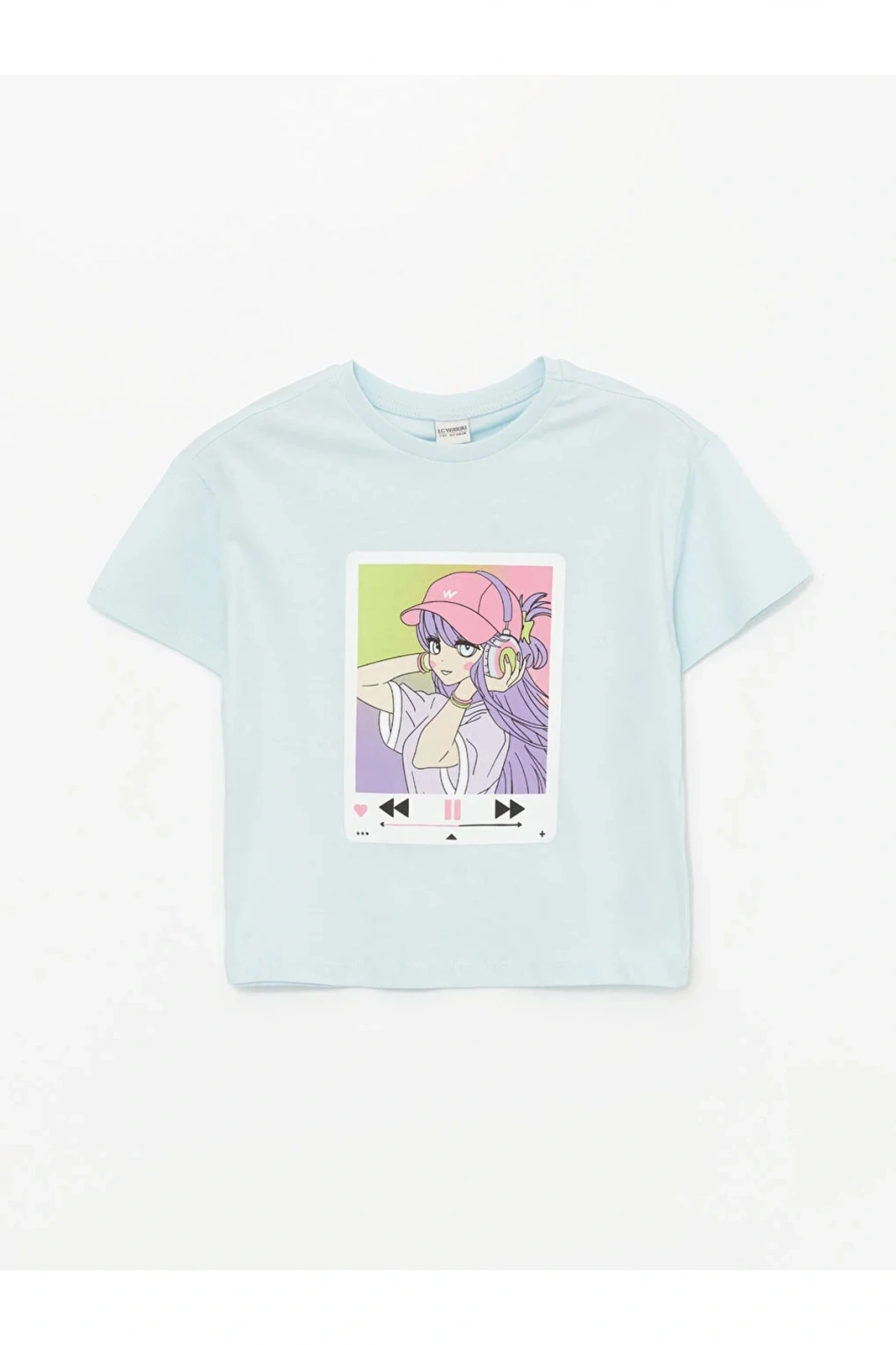 LCW Kids Bisiklet Yaka Baskılı Kısa Kollu Kız Çocuk Tişört