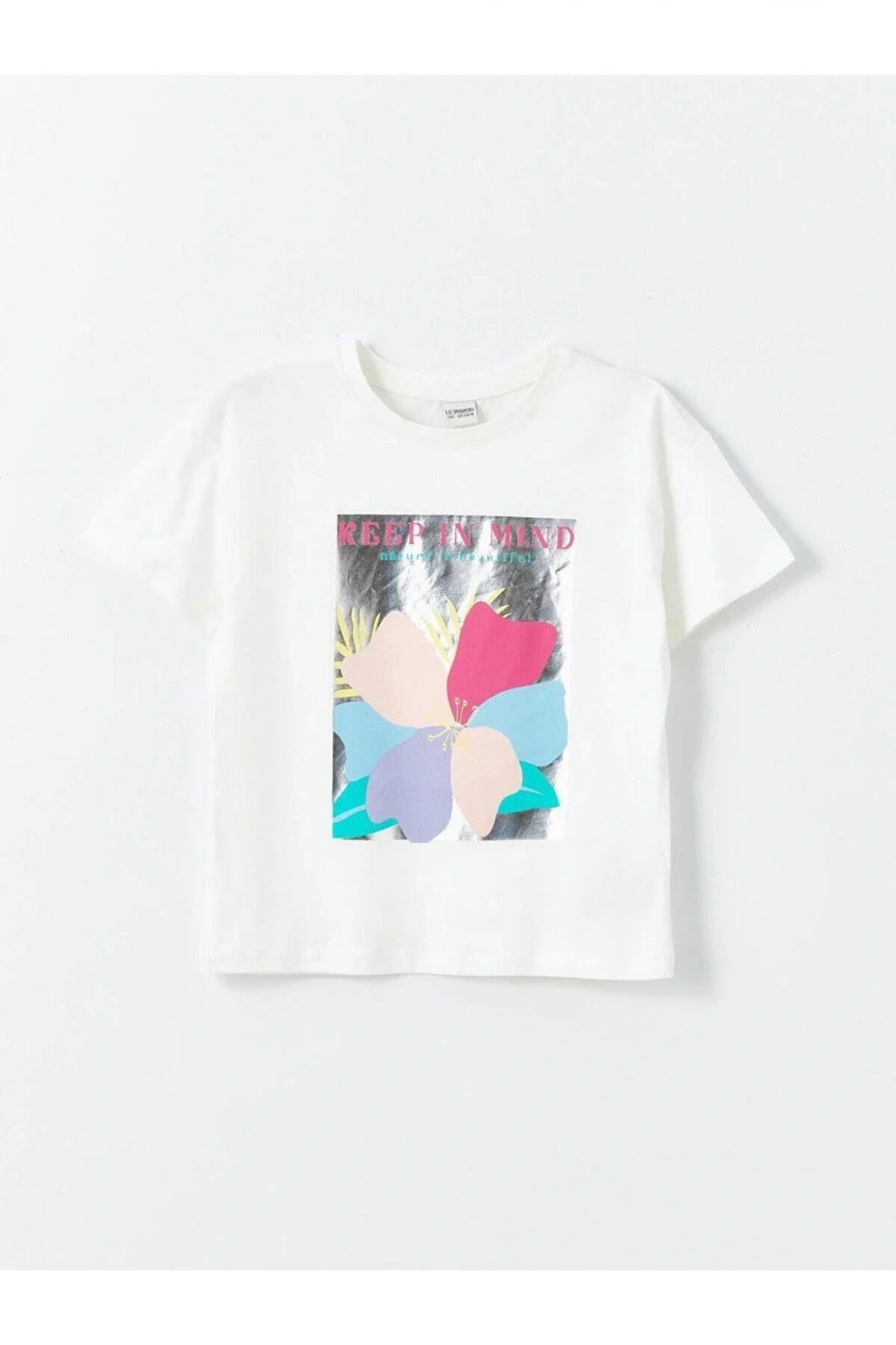 LCW Kids Bisiklet Yaka Baskılı Kısa Kollu Kız Çocuk Tişört