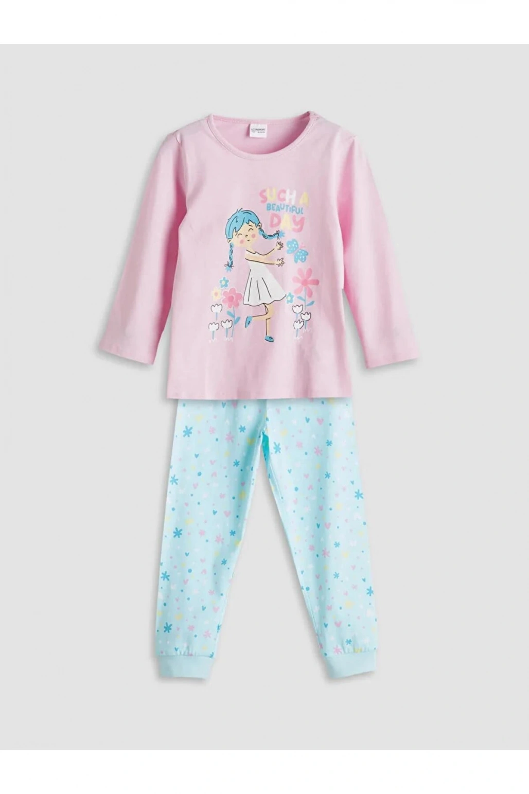 LCW Kids Bisiklet Yaka Baskılı Kız Çocuk Pijama Takımı