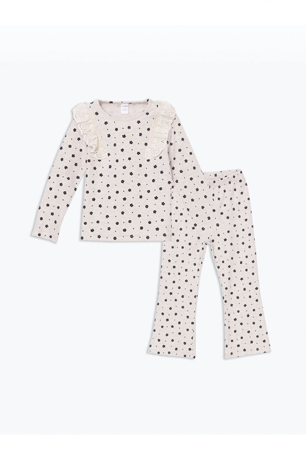 LCW Kids Bisiklet Yaka Çiçekli Kız Çocuk Bluz ve Tayt Pantolon 2li