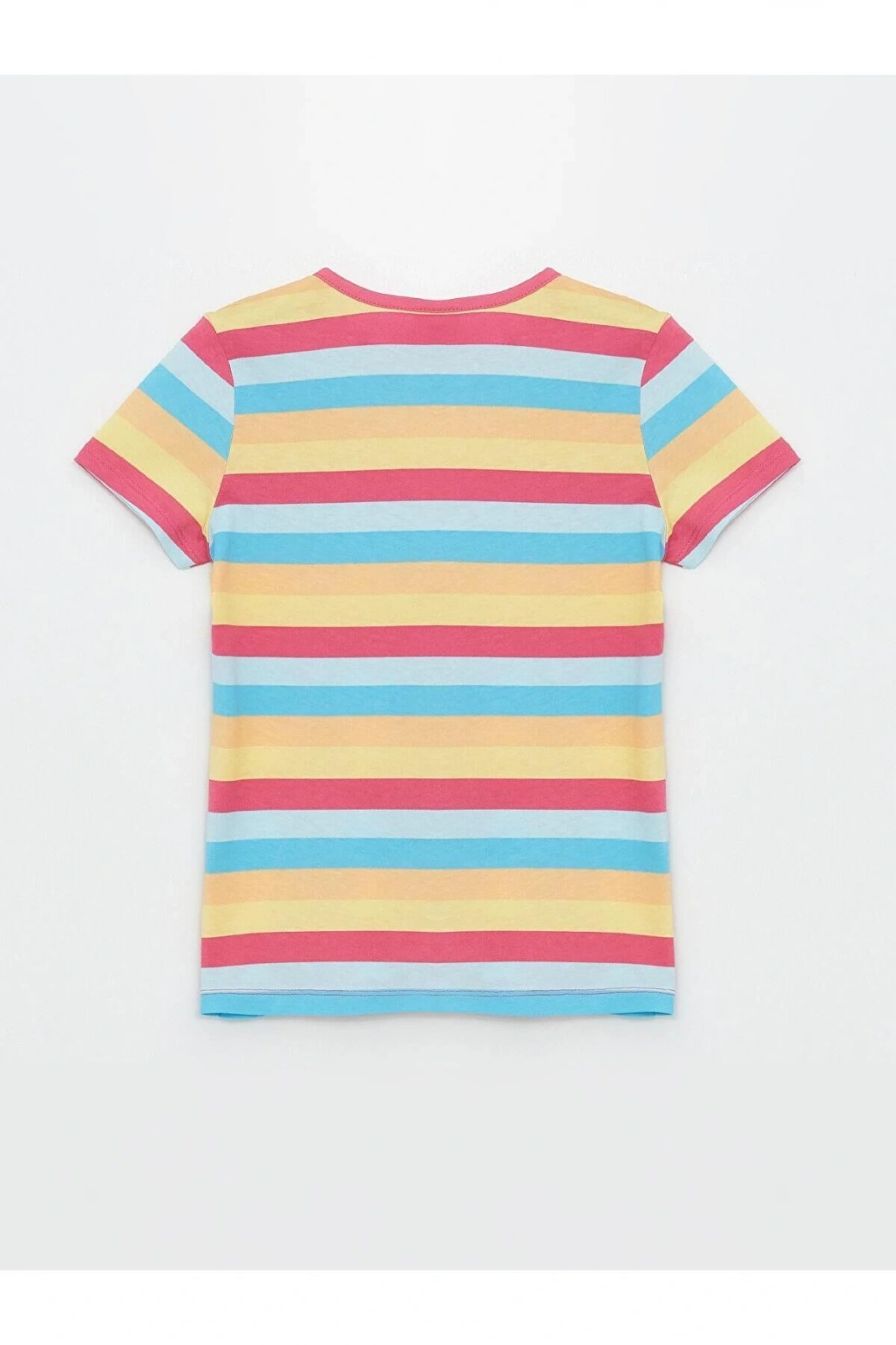 LCW Kids Bisiklet Yaka Çizgili Kısa Kollu Kız Çocuk Tişört