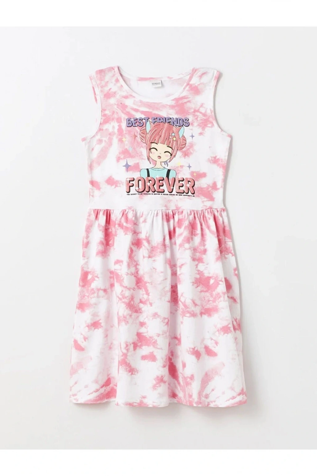 LCW Kids Bisiklet Yaka Desenli Kız Çocuk Elbise 2li
