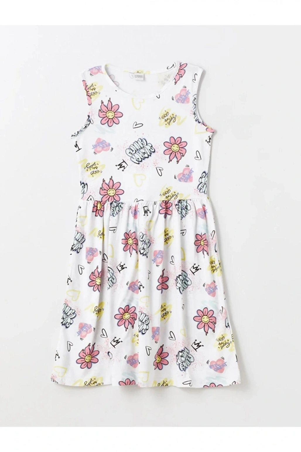 LCW Kids Bisiklet Yaka Desenli Kız Çocuk Elbise 2li