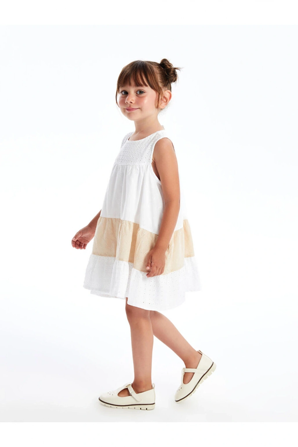 LCW Kids Bisiklet Yaka Kısa Kollu Kız Çocuk Tül Elbise