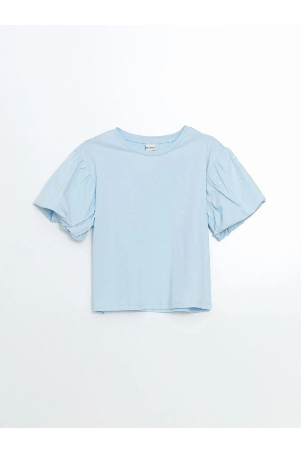 LCW Kids Bisiklet Yaka Taşlı Kız Çocuk Crop Tişört