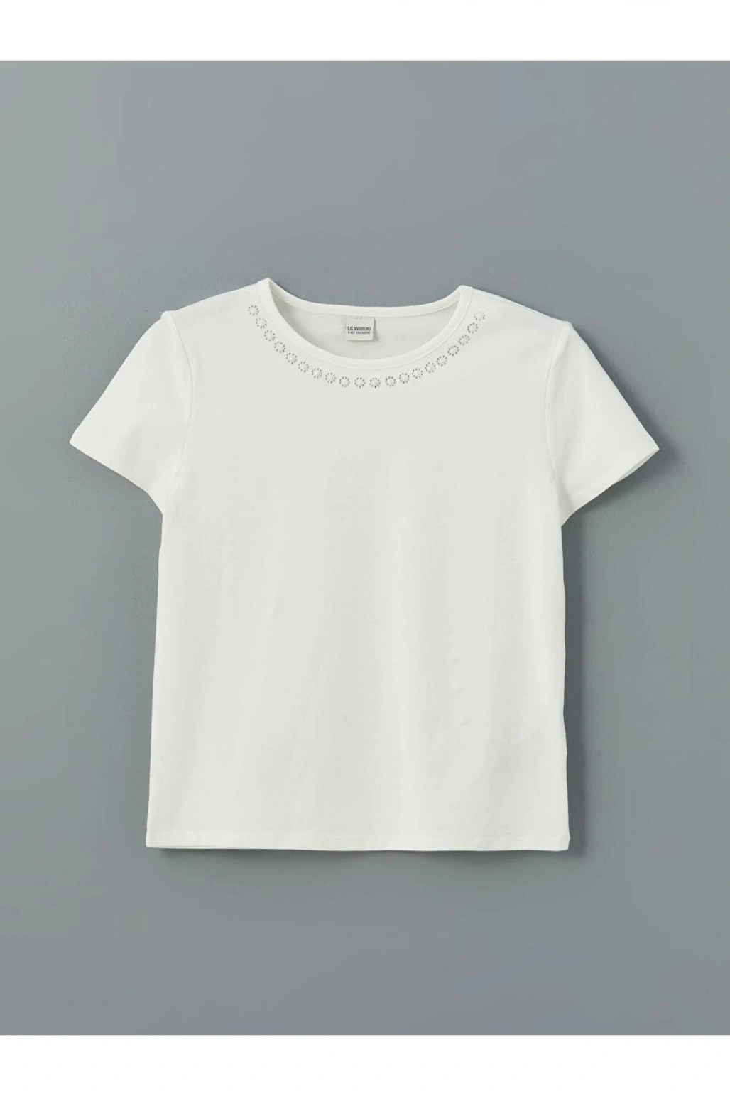 LCW Kids Bisiklet Yaka Taşlı Kız Çocuk Tişört