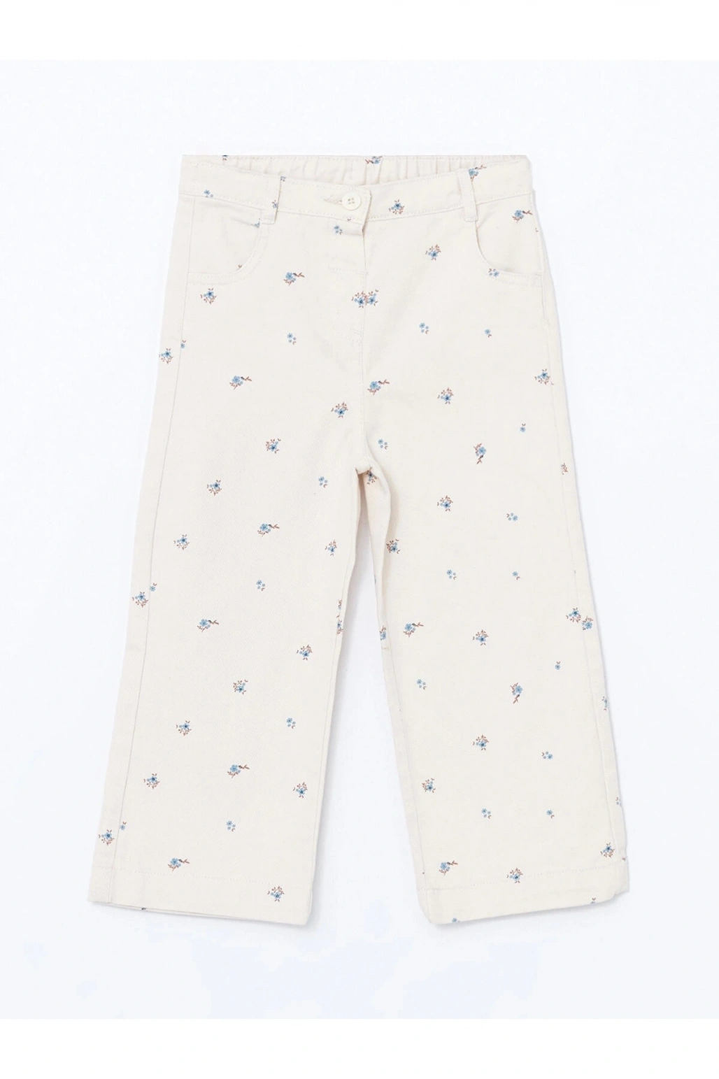 Lcw Kids Ekru Beli Lastikli Çiçekli Kız Çocuk Pantolon