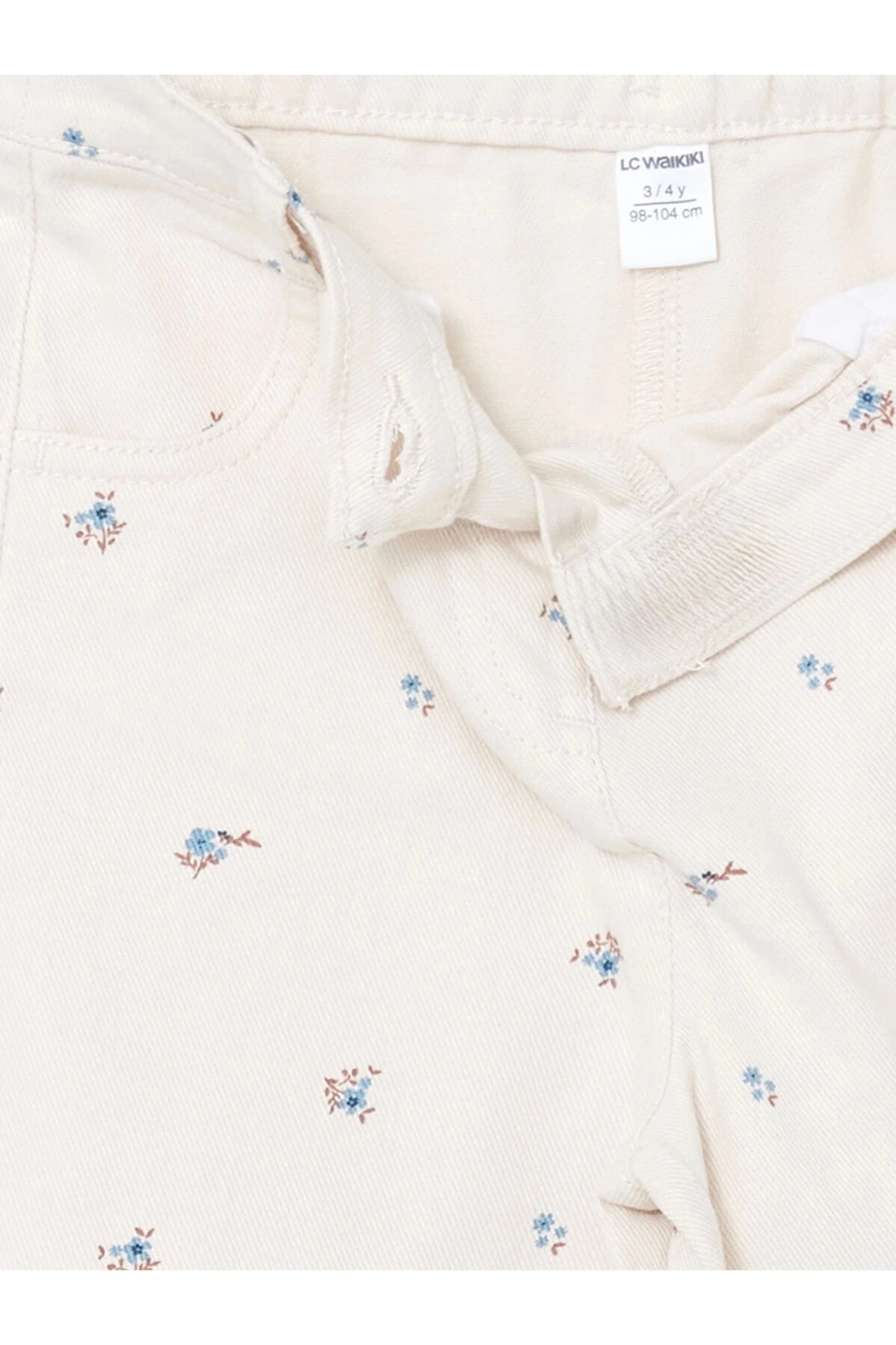 Lcw Kids Ekru Beli Lastikli Çiçekli Kız Çocuk Pantolon