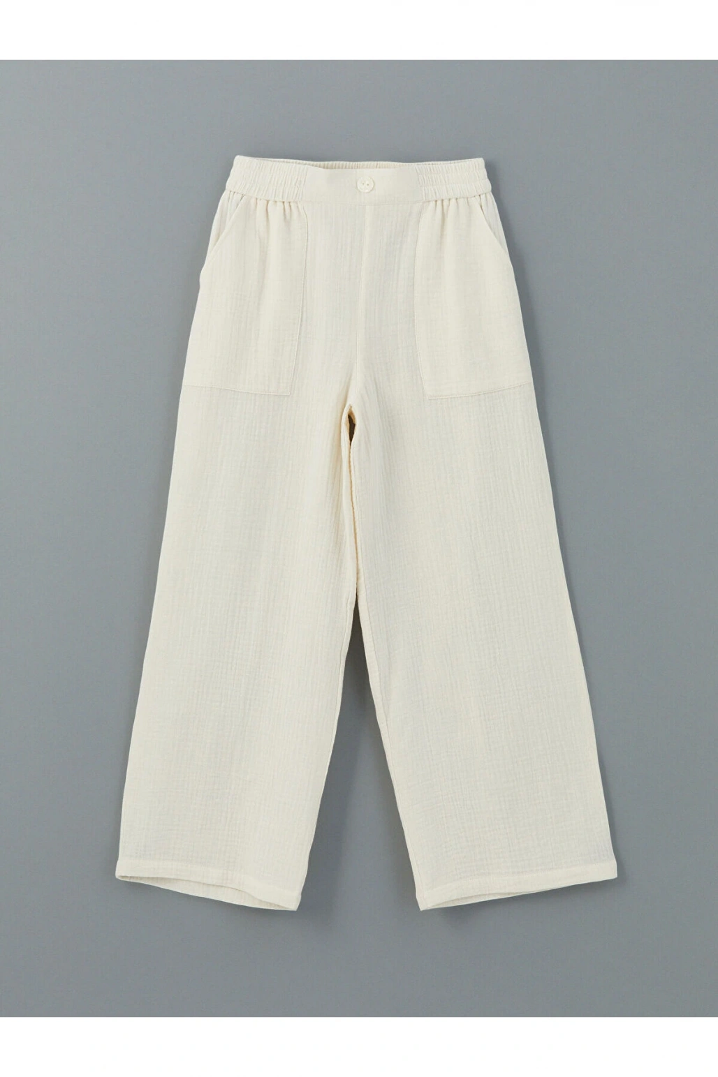 LCW Kids Ekru Beli Lastikli Müslin Kız Çocuk Pantolon