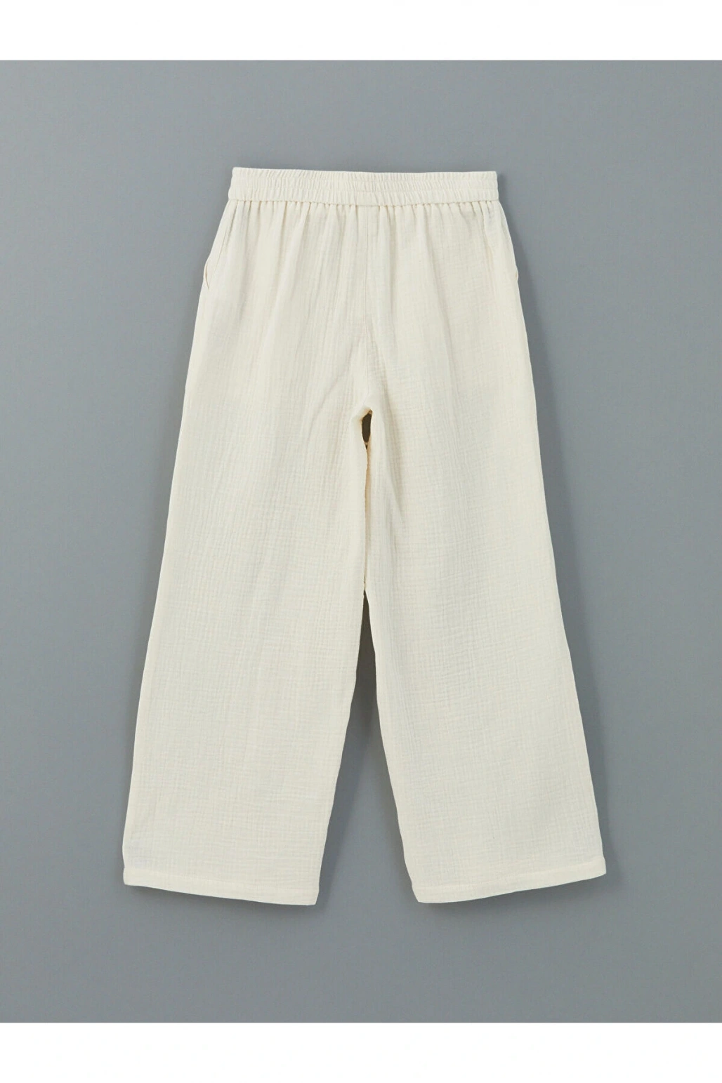 LCW Kids Ekru Beli Lastikli Müslin Kız Çocuk Pantolon