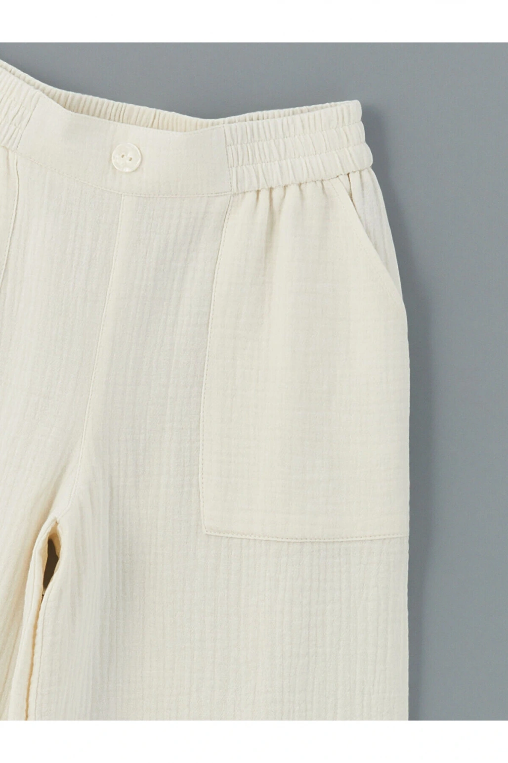 LCW Kids Ekru Beli Lastikli Müslin Kız Çocuk Pantolon