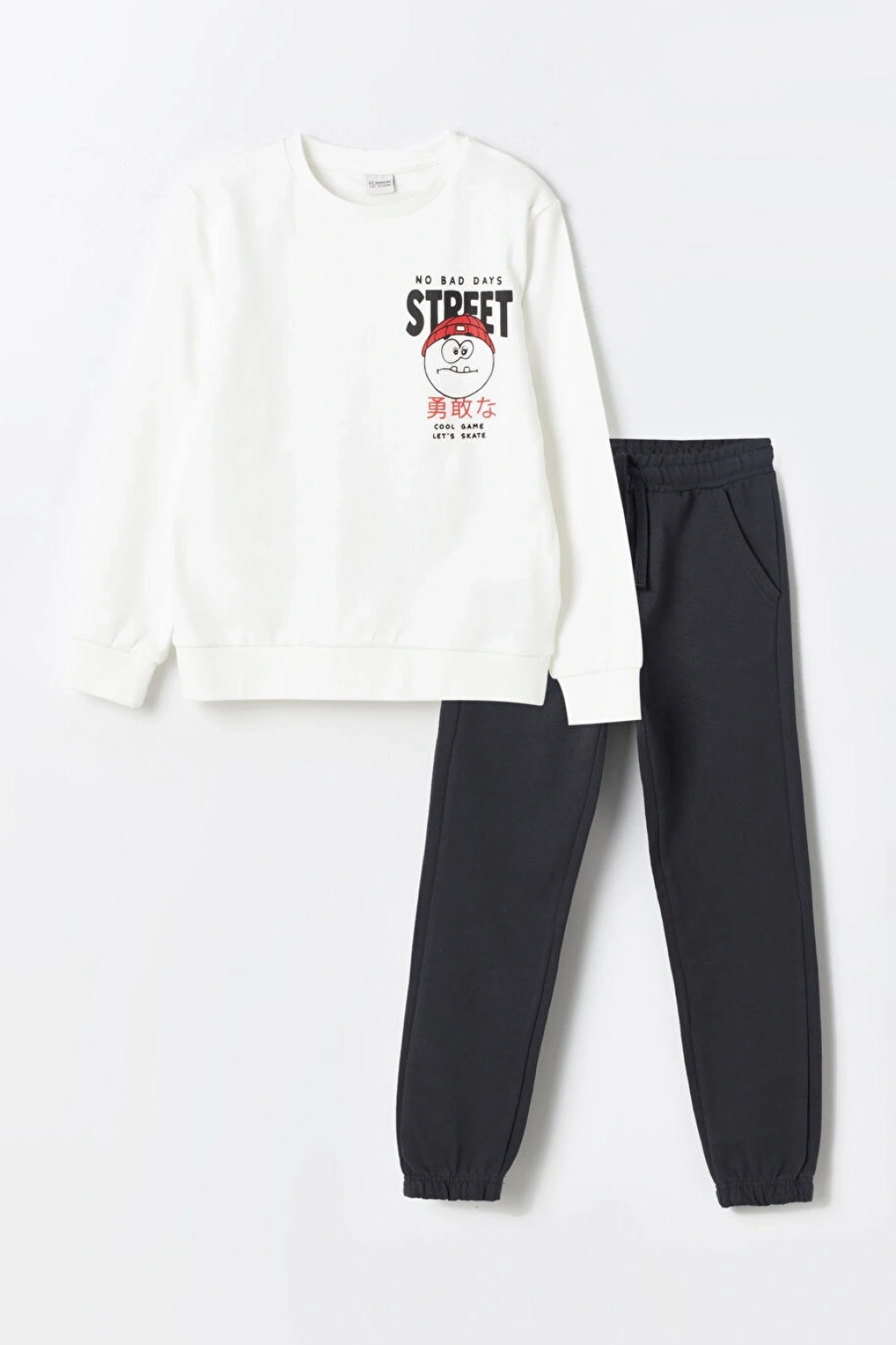 LCW Kids Ekru Bisiklet Yaka Baskılı Erkek Çocuk Eşofman Takım