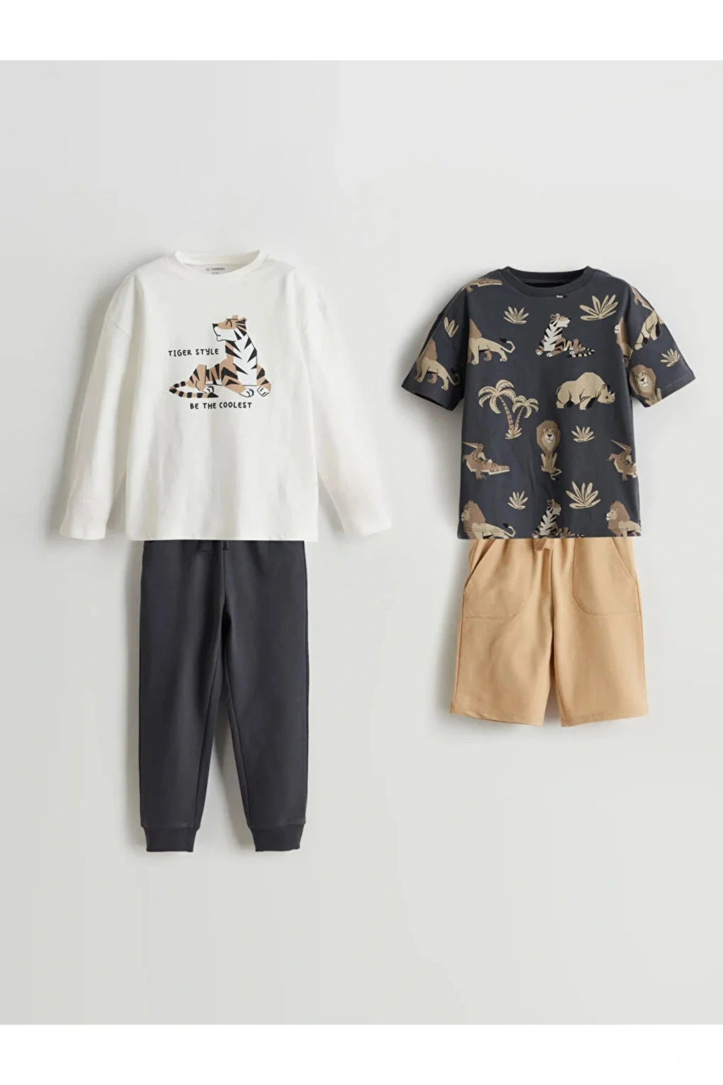 LCW Kids Ekru Bisiklet Yaka Baskılı Erkek Çocuk Takım 2li