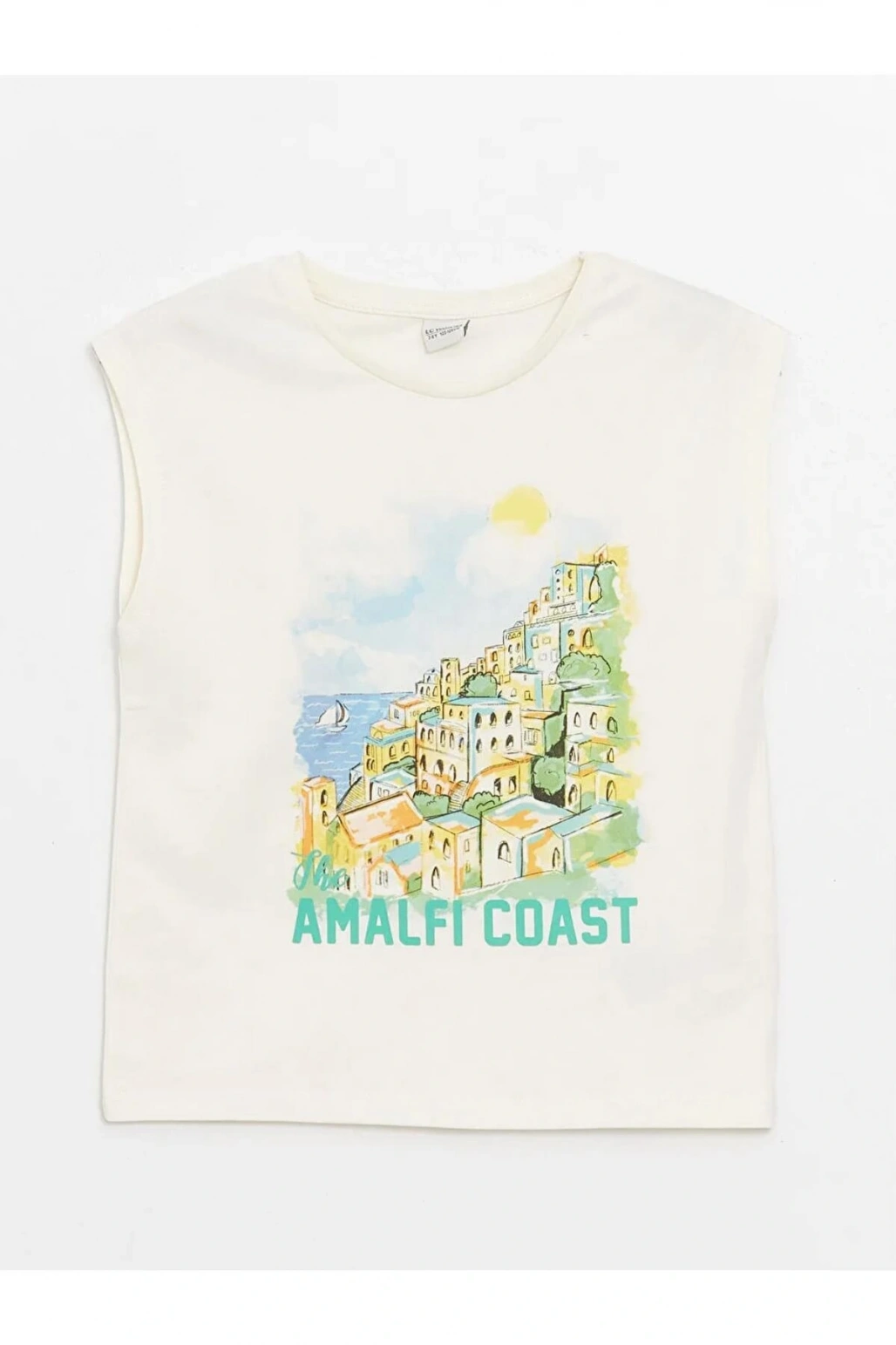 LCW Kids Ekru Bisiklet Yaka Baskılı Kız Çocuk Atlet