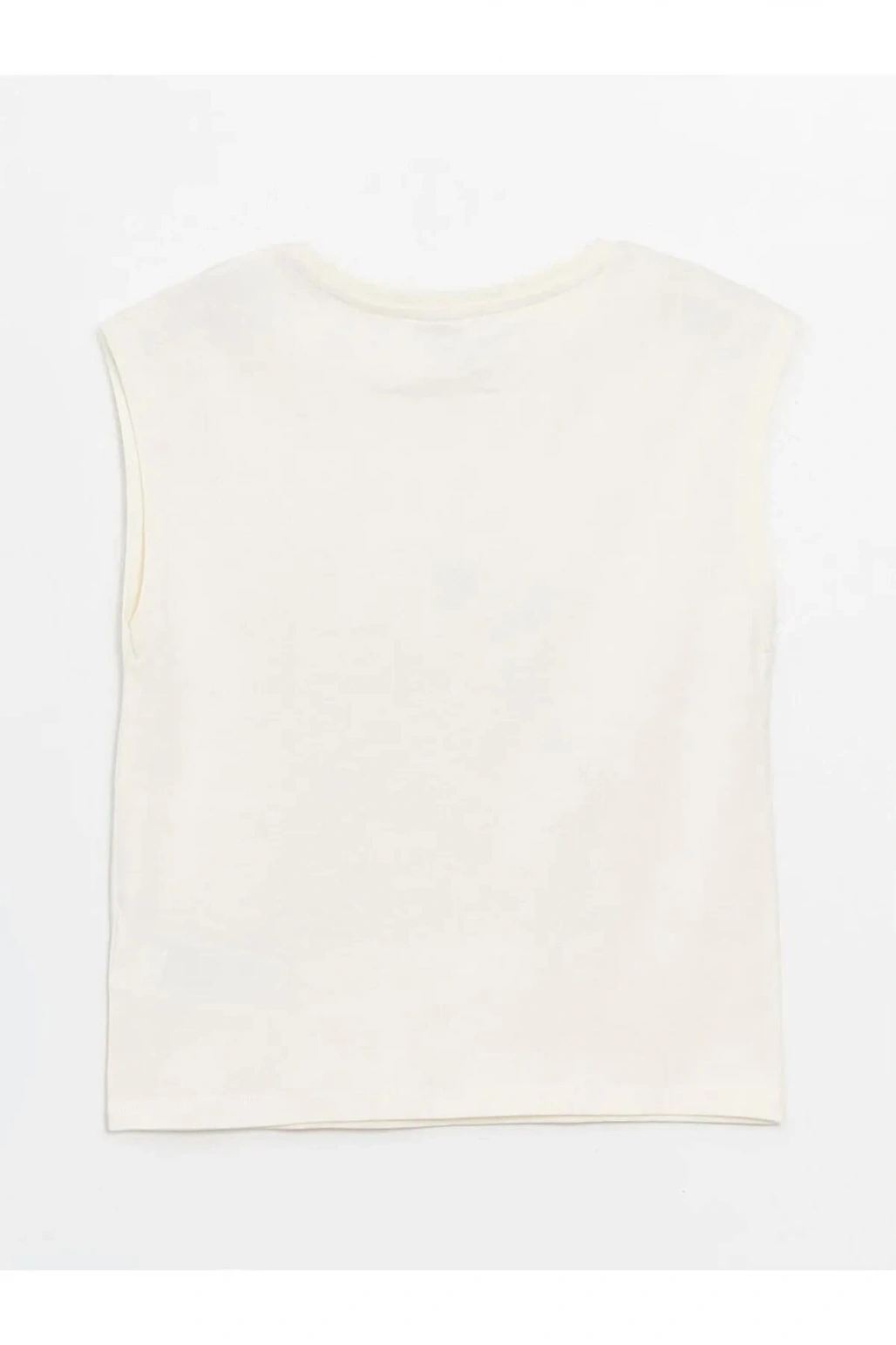 LCW Kids Ekru Bisiklet Yaka Baskılı Kız Çocuk Atlet