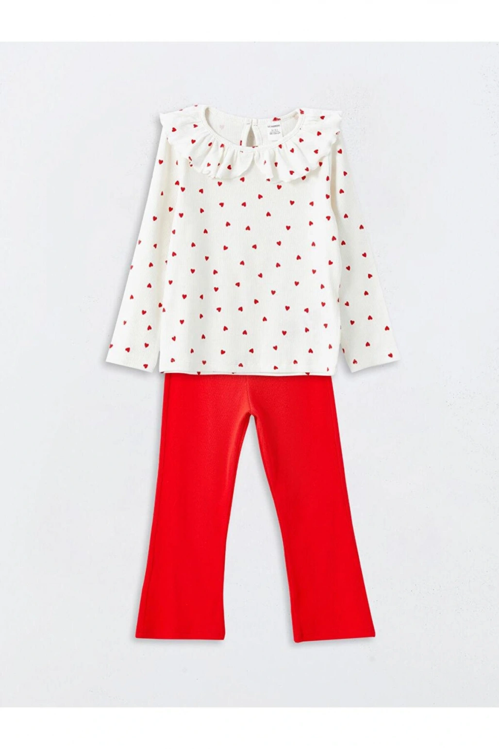 LCW Kids Ekru Bisiklet Yaka Baskılı Kız Çocuk Bluz ve Tayt Pantolon 2li