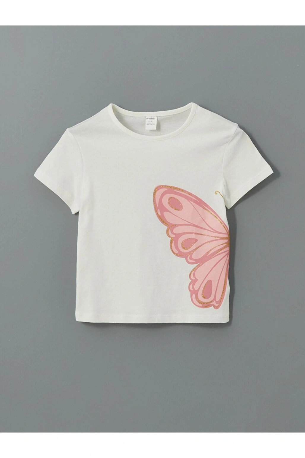 LCW Kids Ekru Bisiklet Yaka Baskılı Kız Çocuk Tişört