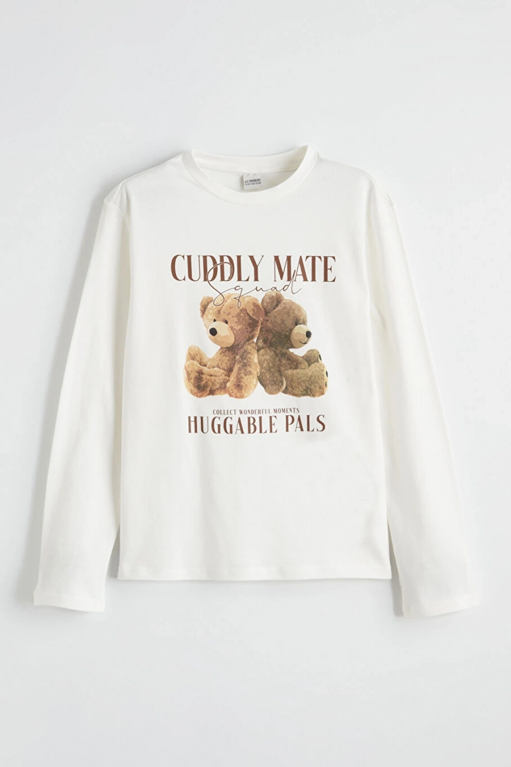 LCW Kids Ekru Bisiklet Yaka Baskılı Kız Çocuk Tişört