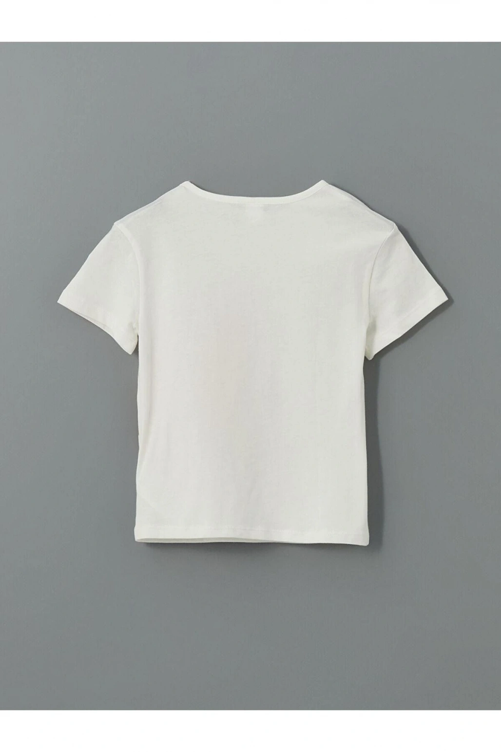 LCW Kids Ekru Bisiklet Yaka Baskılı Kız Çocuk Tişört