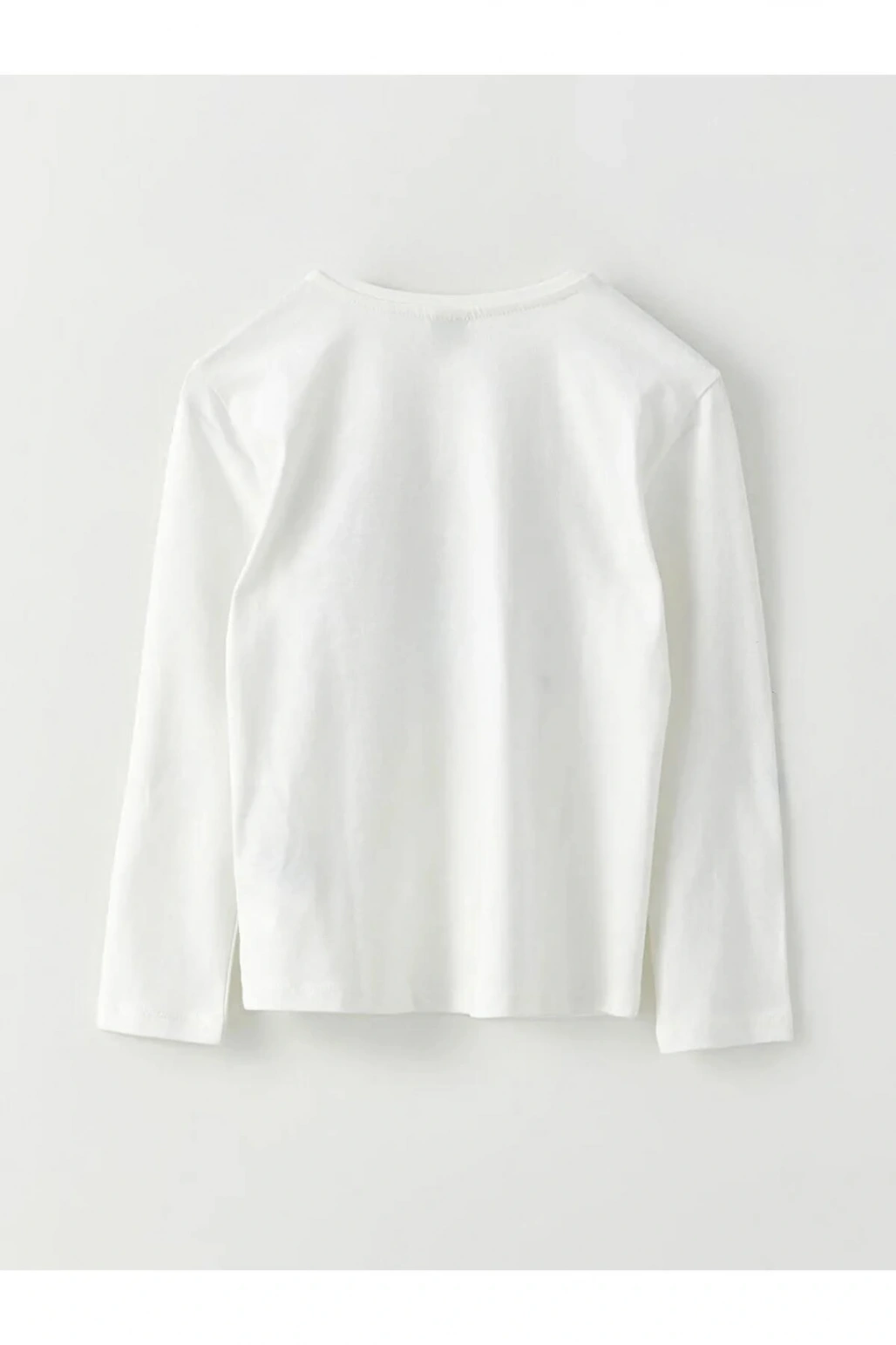 LCW Kids Ekru Bisiklet Yaka Baskılı Uzun Kollu Kız Çocuk Tişört