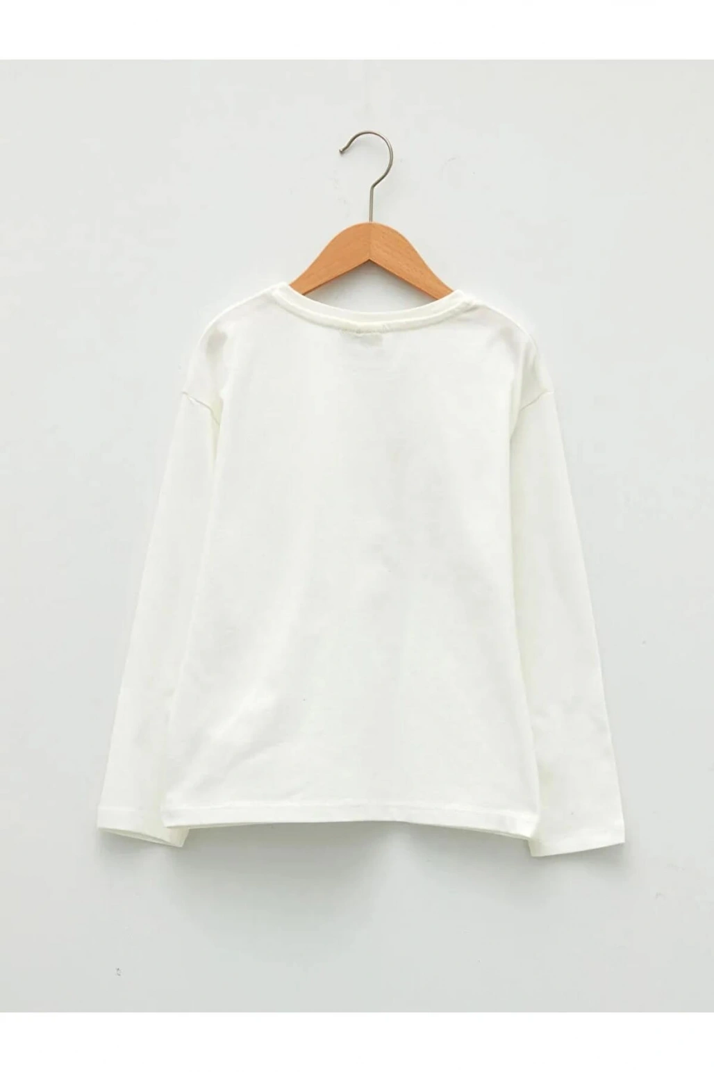 LCW Kids Ekru Bisiklet Yaka Baskılı Uzun Kollu Kız Çocuk Tişört