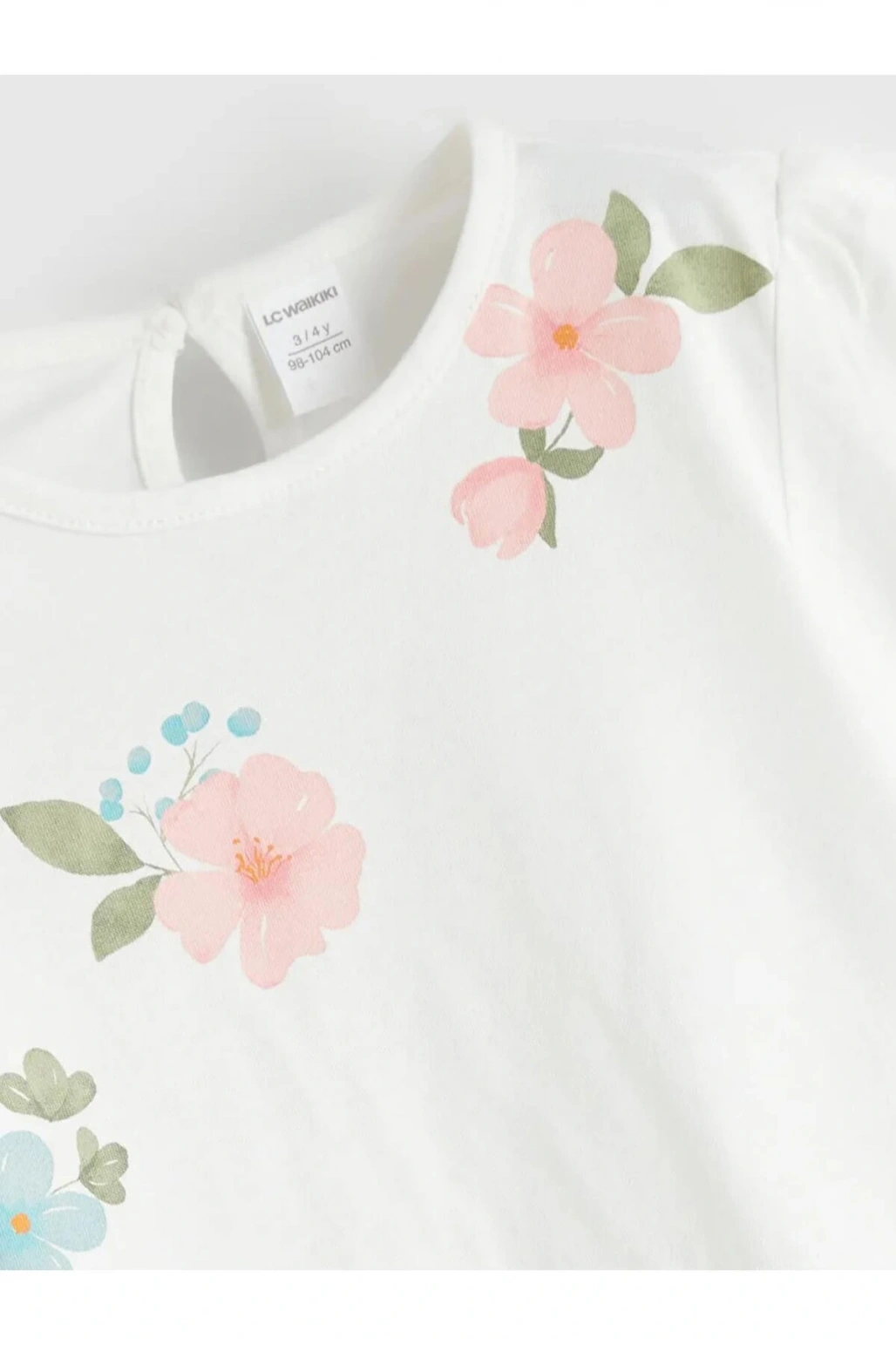 LCW Kids Ekru Bisiklet Yaka Çiçekli Kız Çocuk Bluz